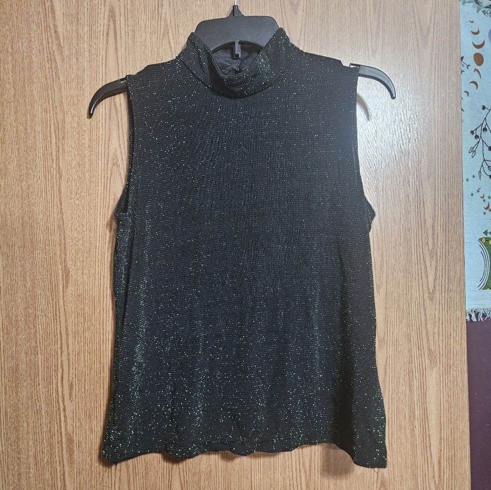 Dressbarn Green Shimmer Mock Neck Party Sleeveless Tank Top!